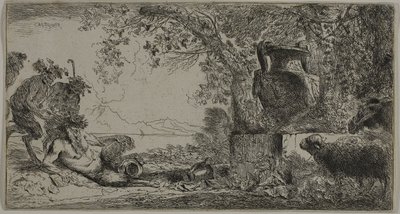 Pan liggende foran en stor vase av Giovanni Benedetto Castiglione