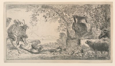 Pan sitter overfor en vase av Giovanni Benedetto Castiglione