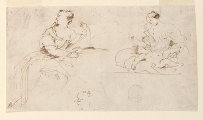 Sittende kvinne, mor og barn av Giovanni Benedetto Castiglione