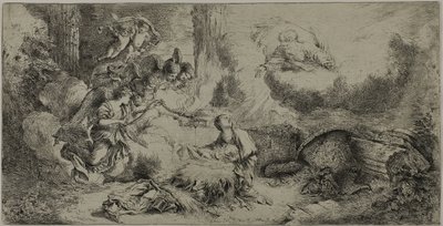 Fødselen med Gud Faderen og engler av Giovanni Benedetto Castiglione