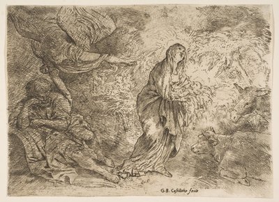 Engelen vekker Josef til nærværet av jomfruen og barnet, ca. 1645-49. av Giovanni Benedetto Castiglione