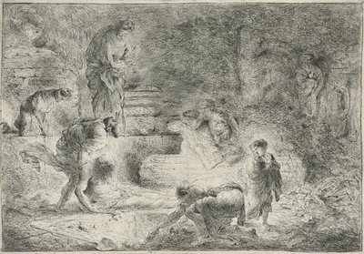 Tobit begraver de døde, ca. 1647-51 av Giovanni Benedetto Castiglione