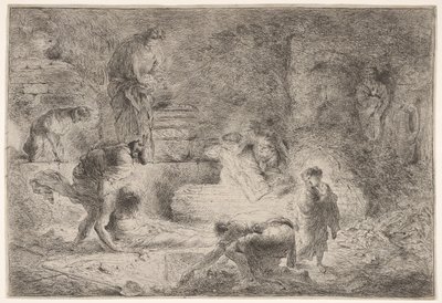 Tobit begraver de døde, ca. 1647-51. av Giovanni Benedetto Castiglione