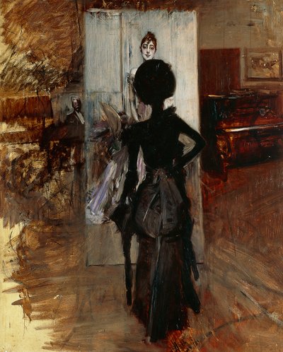 Dame i atelieret til maleren vendt mot hvit pastell av Giovanni Boldini (1842-1931) av Giovanni Boldini
