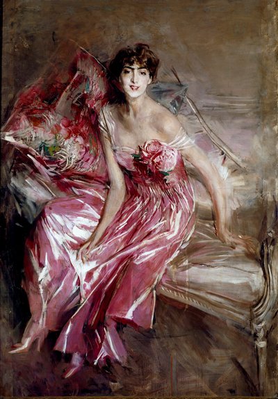 Portrett av Madame Olivia Concha de Fontecilla eller damen i rosa maleri av Giovanni Boldini av Giovanni Boldini