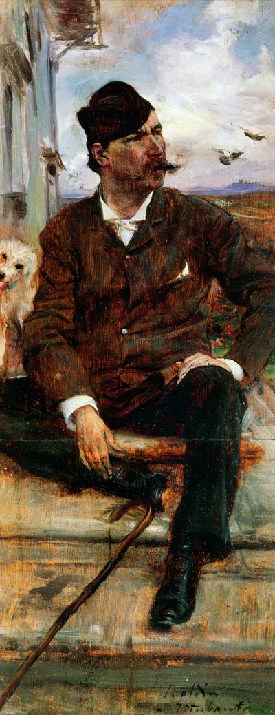 Portrett av maleren Cristiano Banti iført en rutete lue av Giovanni Boldini
