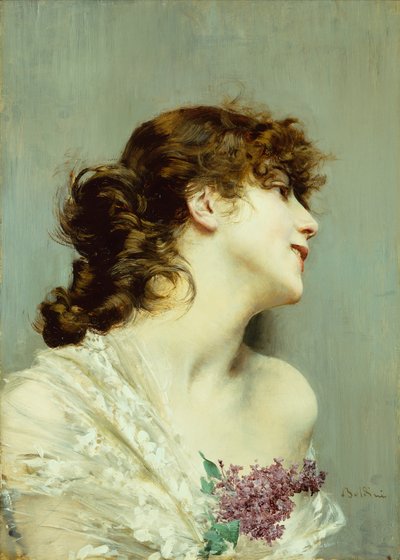 Profil av en ung kvinne (olje på panel) av Giovanni Boldini