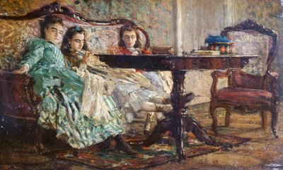The Laskaraki Sisters av Giovanni Boldini (1842-1931), olje på tre av Giovanni Boldini