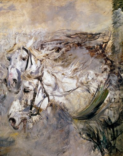 To hvite hester maleri av Giovanni Boldini (1842-1931) 1874 Dim.153x122 cm Pistoia, Boldini Collection av Giovanni Boldini