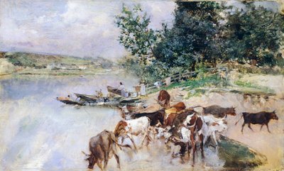 Vanning av storfe på Seinen, av Giovanni Boldini (1842-1931) av Giovanni Boldini
