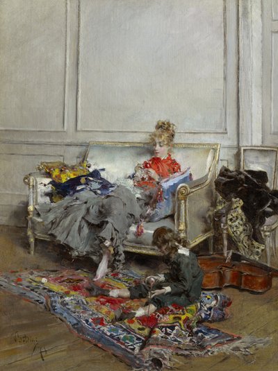 Ung kvinne hekler, 1875 av Giovanni Boldini
