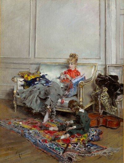 Ung kvinne som hekler av Giovanni Boldini