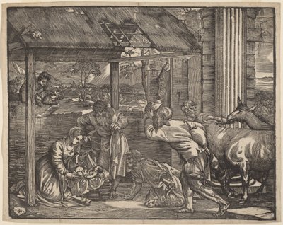 Hyrdenes tilbedelse av Giovanni Britto after Titian