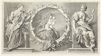 Kartusj med prisvinner mann og kvinne av Giovanni Cattini (attributed to)