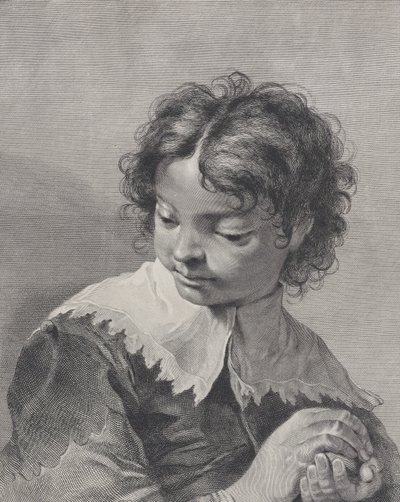 Gutt med blondekrage som holder et stykke frukt i hendene, 1743. av Giovanni Cattini