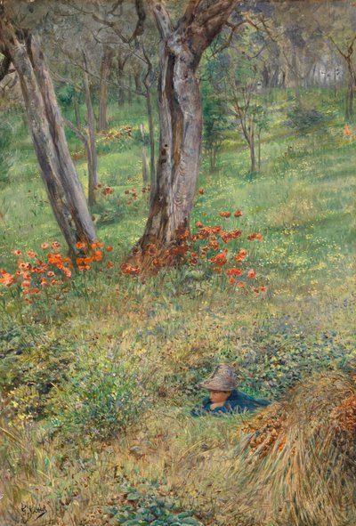 A Woodland Hideout (wc på papir) av Giovanni Costa