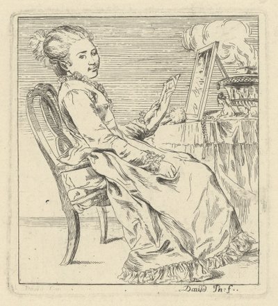En sittende ung kvinne som holder et brev av Giovanni David