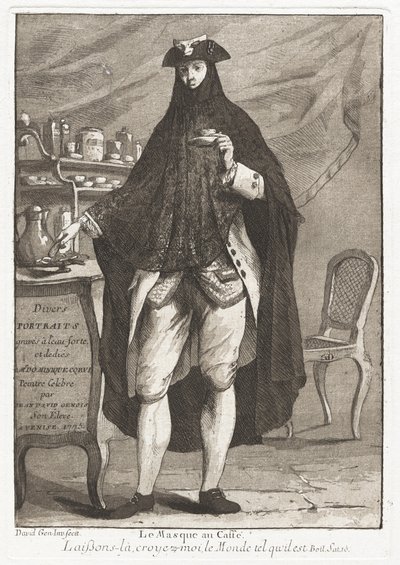 Le Masque au caffé (Den maskerte mannen tar kaffe) av Giovanni David