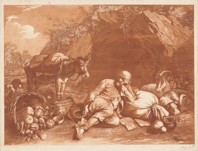 En gammel mann lener seg på en sekk av Giovanni De Pian after Francesco Londonio