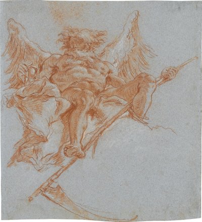 Khronos på skyer; verso: draperistudie av Giovanni Domenico Tiepolo
