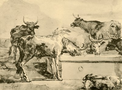 Kyr som vanner, midten av slutten av 1700-tallet, 1928 av Giovanni Domenico Tiepolo