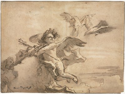 Amor med bind for øynene og to duer, 1757 eller senere. av Giovanni Domenico Tiepolo