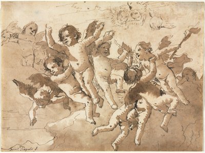 Cupid in the Clouds with Attendant Cherubs, 1757 eller senere. av Giovanni Domenico Tiepolo