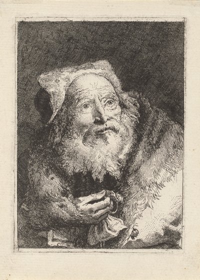 Eldre mann med et armbånd, fra Raccolta di Teste (Hodersamling) av Giovanni Domenico Tiepolo