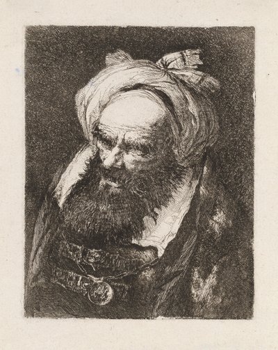 Eldre mann med turban, fra Raccolta di Teste (samling av hoder) av Giovanni Domenico Tiepolo