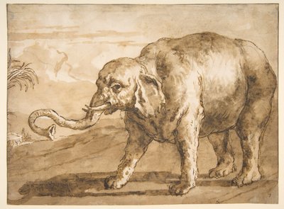 Elefant i et landskap av Giovanni Domenico Tiepolo