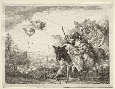 Flyvning til Egypt: Joseph pauser for å se på spedbarnet Kristus av Giovanni Domenico Tiepolo