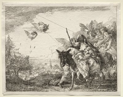 Flyvning til Egypt: Joseph pauser for å se på spedbarnet Kristus. av Giovanni Domenico Tiepolo