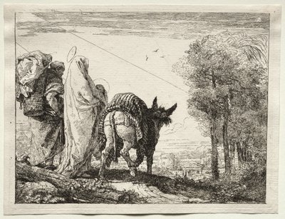 Flight into Egypt: The Holy Family Approaching a Village av Giovanni Domenico Tiepolo