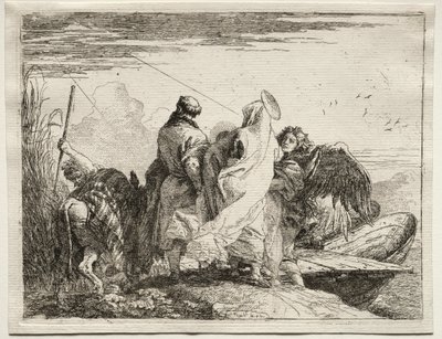 Flyvning til Egypt: Den hellige familie forlater kysten av Giovanni Domenico Tiepolo