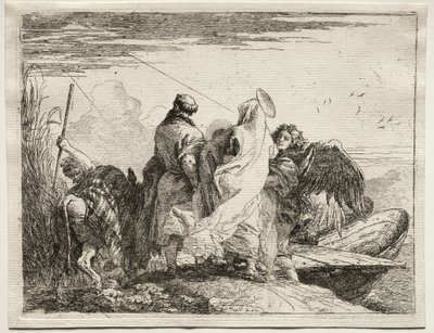 Flyvning til Egypt: Den hellige familie forlater kysten. av Giovanni Domenico Tiepolo