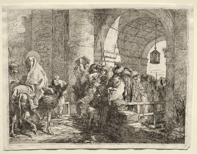 Flyvning til Egypt: Den hellige familie går under en bue av Giovanni Domenico Tiepolo