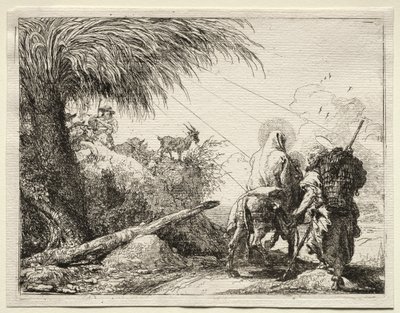 Flyvning til Egypt: Den hellige familie og palmetreet av Giovanni Domenico Tiepolo