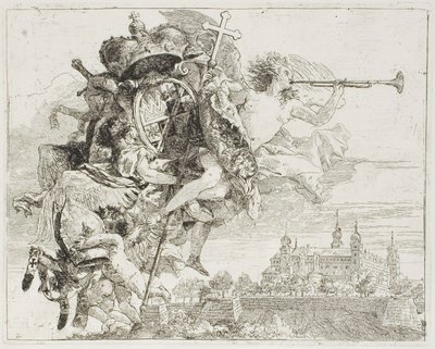 Frontispice: Armene til Carl Philipp von Greiffenklau båret opp av en engel, fra flukten til Egypt av Giovanni Domenico Tiepolo