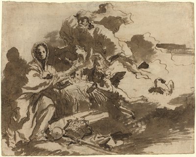 Gud Faderen og englene som tilber Madonnaen og barnet [recto] av Giovanni Domenico Tiepolo
