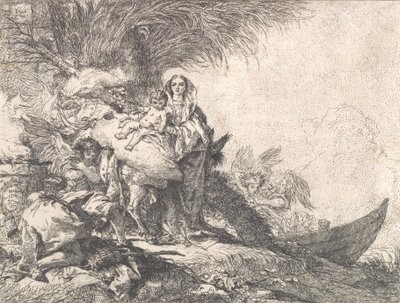 Joseph Adoring the Christ Child nær et rykende alter, fra flukten til Egypt, 1752. av Giovanni Domenico Tiepolo