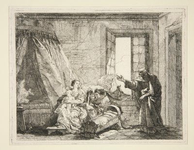 Joseph kunngjør til Maria ordenen å forlate, fra serien Idee pittoresche sopra la fuga in Egitto (Flight into Egypt) av Giovanni Domenico Tiepolo