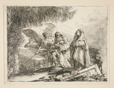 Joseph Carrying Jesus in his Arms, fra serien Idee pittoresche sopra la fuga in Egitto (Flight into Egypt) av Giovanni Domenico Tiepolo