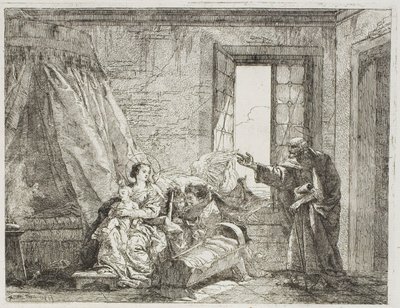 Joseph forteller Mary om deres kommende avgang, plate fire fra The Flight into Egypt av Giovanni Domenico Tiepolo