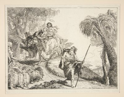 Joseph with the Virgin and Child, fra serien Idee pittoresche sopra la fuga in Egitto (Flight into Egypt) av Giovanni Domenico Tiepolo