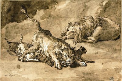 Løve, løvinne og unger av Giovanni Domenico Tiepolo