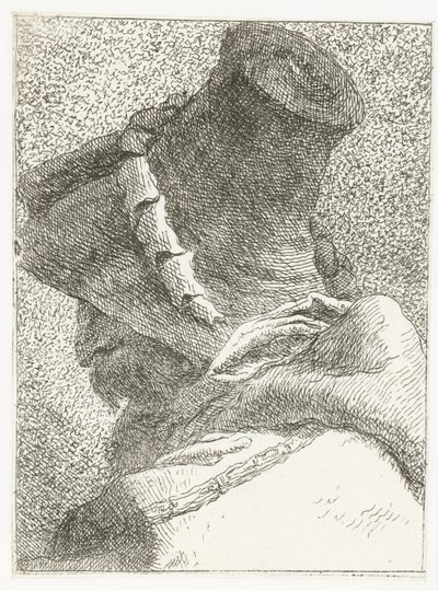 Mann med hodet vendt bort med hatt Samling av hoder (serietittel) Raccolta di Teste (serietittel) av Giovanni Domenico Tiepolo