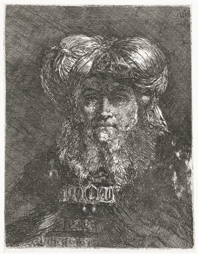 Mann med stor turban Samling av hoder (serietittel) Raccolta di Teste (serietittel) av Giovanni Domenico Tiepolo