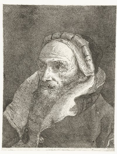 Mann med høy dreiet kappekrage Samling av hoder (serietittel) Raccolta di Teste (serietittel) av Giovanni Domenico Tiepolo