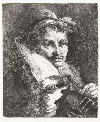 Mann med bart og hjelm Samling av hoder (serietittel) Raccolta di Teste (serietittel) av Giovanni Domenico Tiepolo