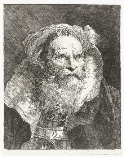 Mann med turban og høy stående krage Samling av hoder (serietittel) Raccolta di Teste (serietittel) av Giovanni Domenico Tiepolo